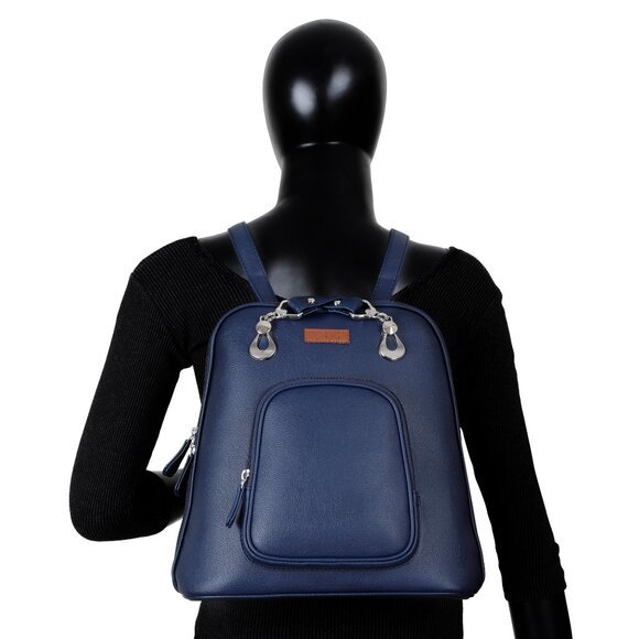 Ladies’ Blue Vegan Leather Backpack – Top Handle Daypack - Picture 10 of 10